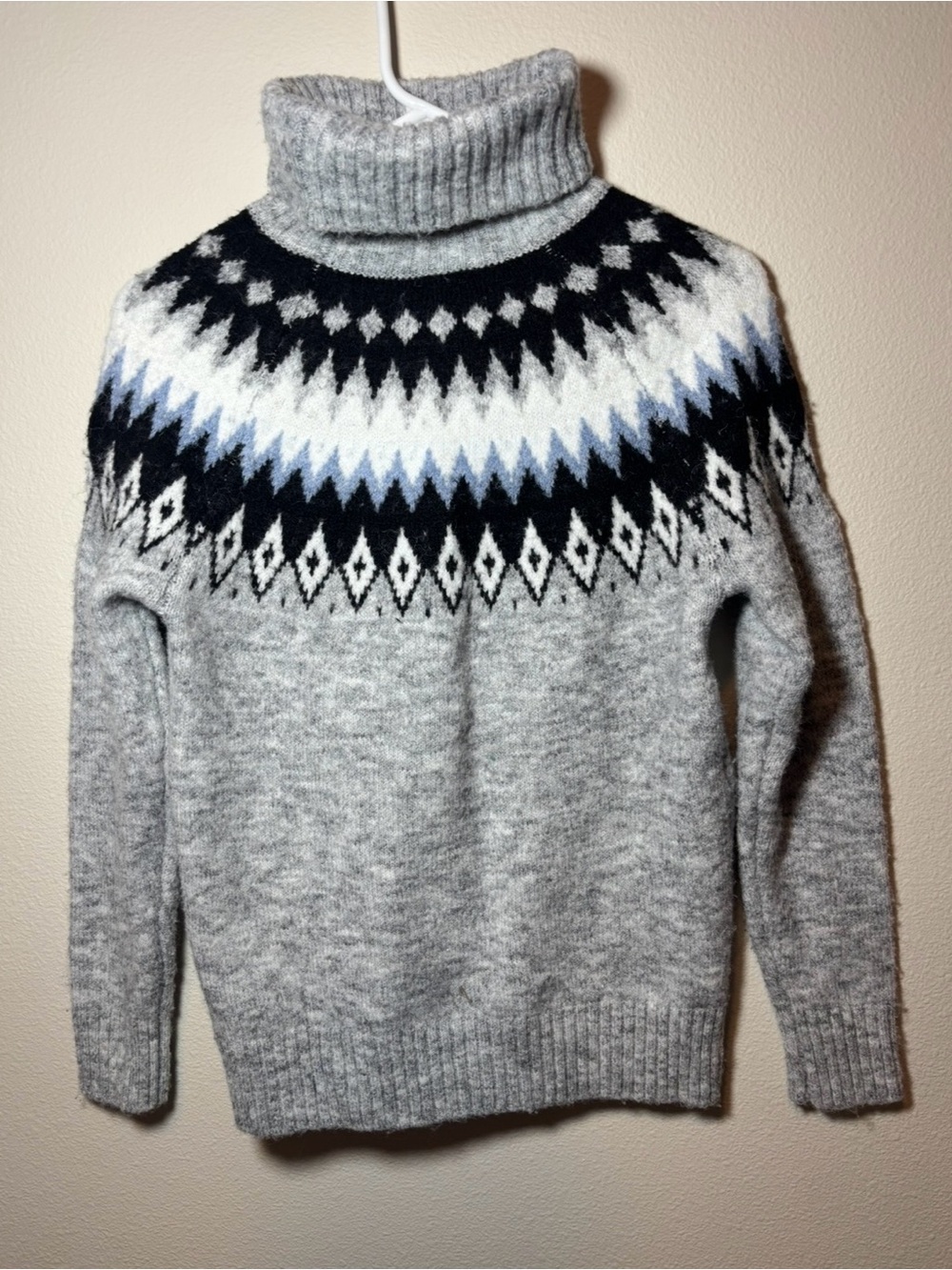 Aspen Fair Isle Wool Blend Turtleneck Sweater Gray Size XS